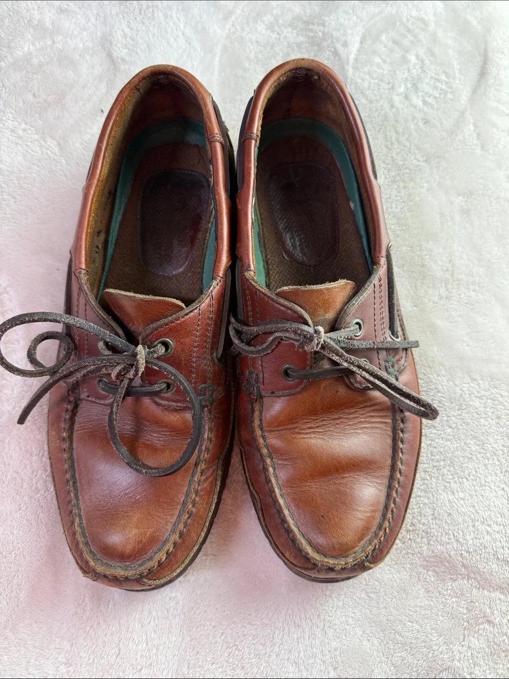 ⭐️Vtg Quoddy Men's Handsewn Leather Boat Shoes Moccasins Brown SZ 9M
